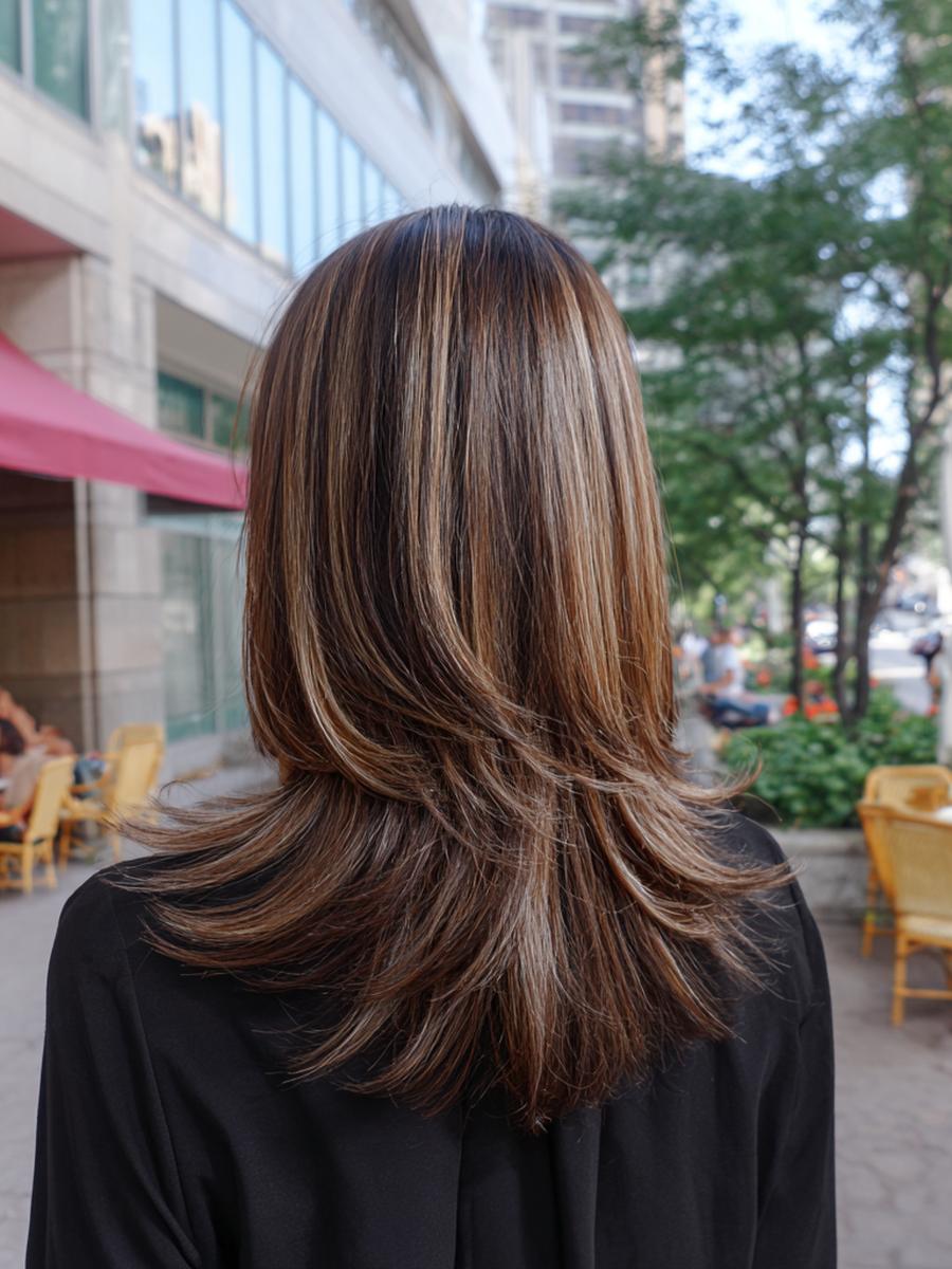 Lange Stufen Mit Strähnen