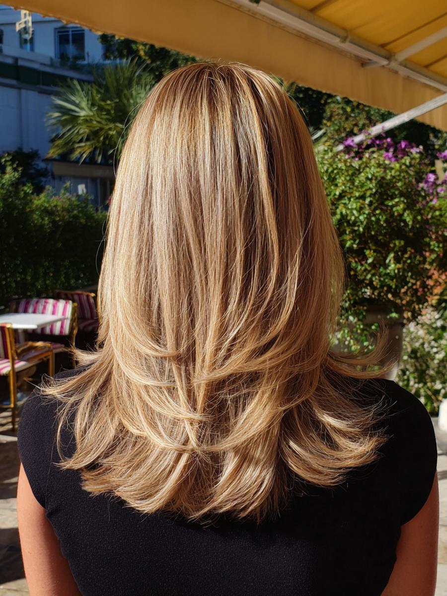 Blonde Lange Stufen Geföhnt