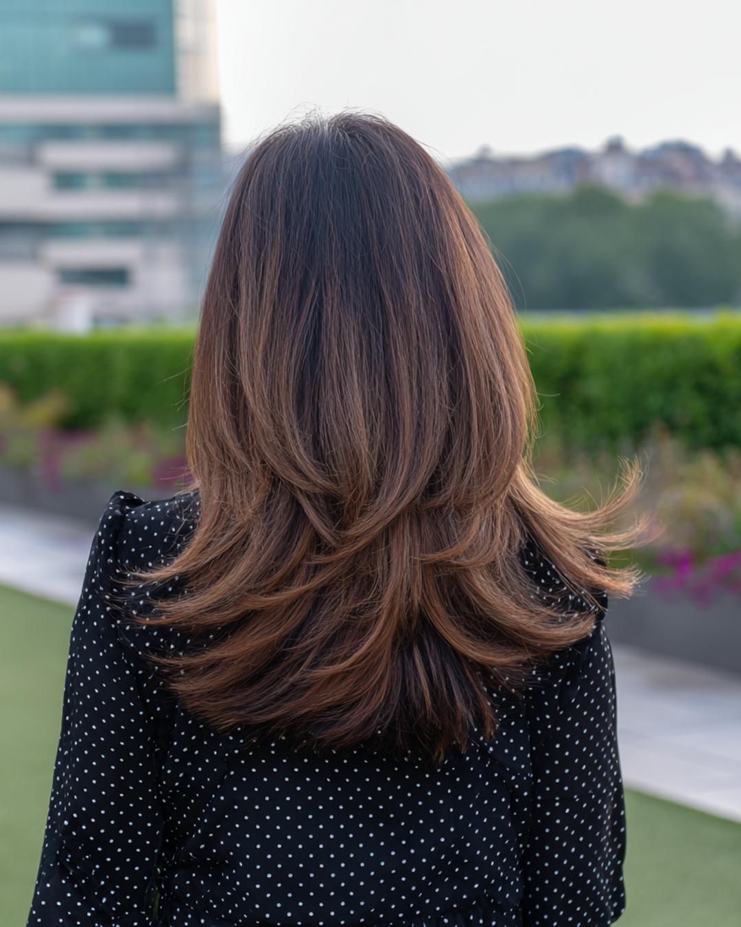 Braune Lange Stufen Mit Strähnen