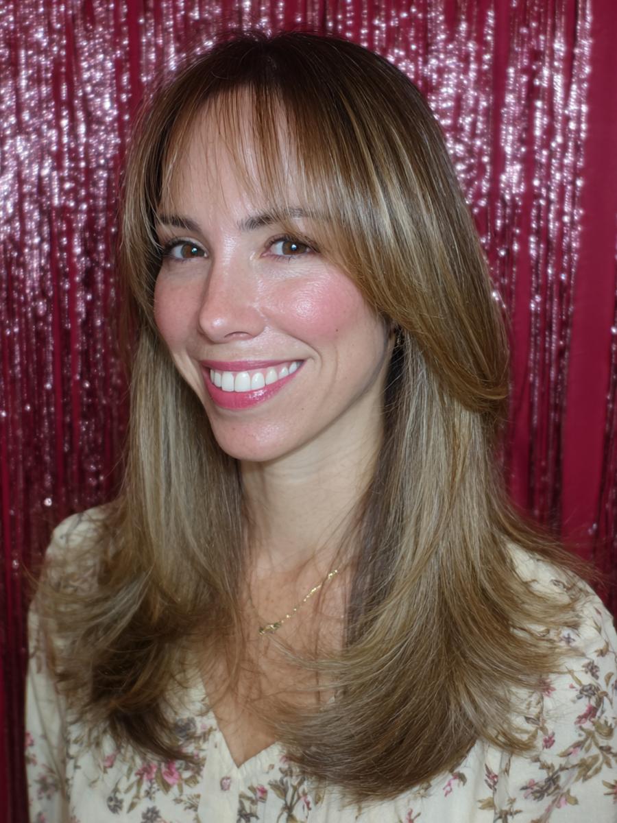 Curtain Bangs Dunkelblond Stufen