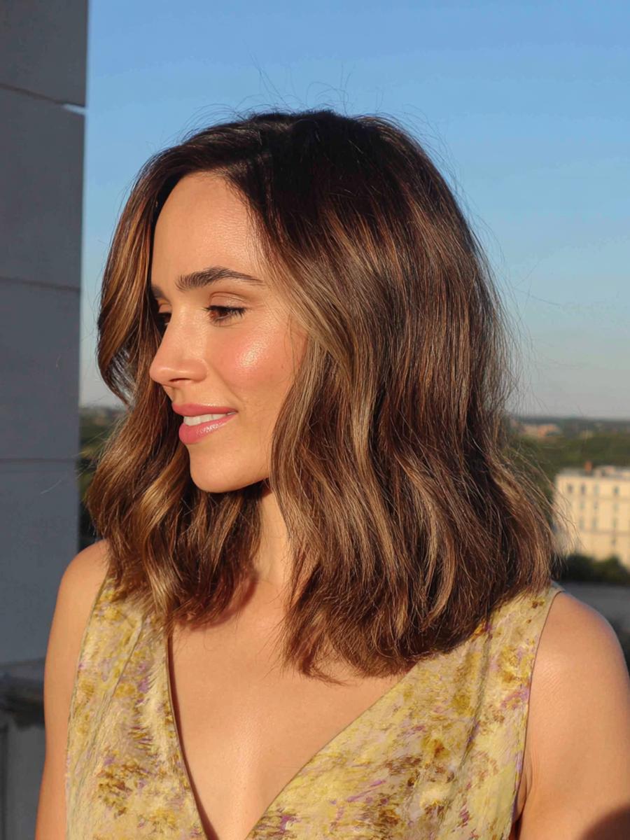 Mittellange Wellen Warmes Brünett