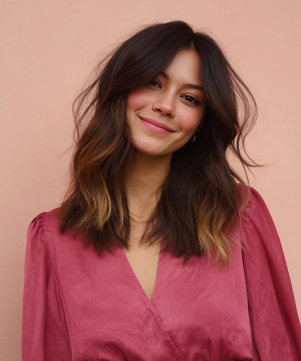 Mittellange Stufige Wellen Mittelscheitel