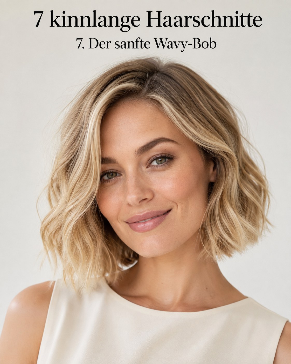 Sanfter Wavy-Bob mit weichen Wellen und Mittelscheitel in kinnlanger Länge