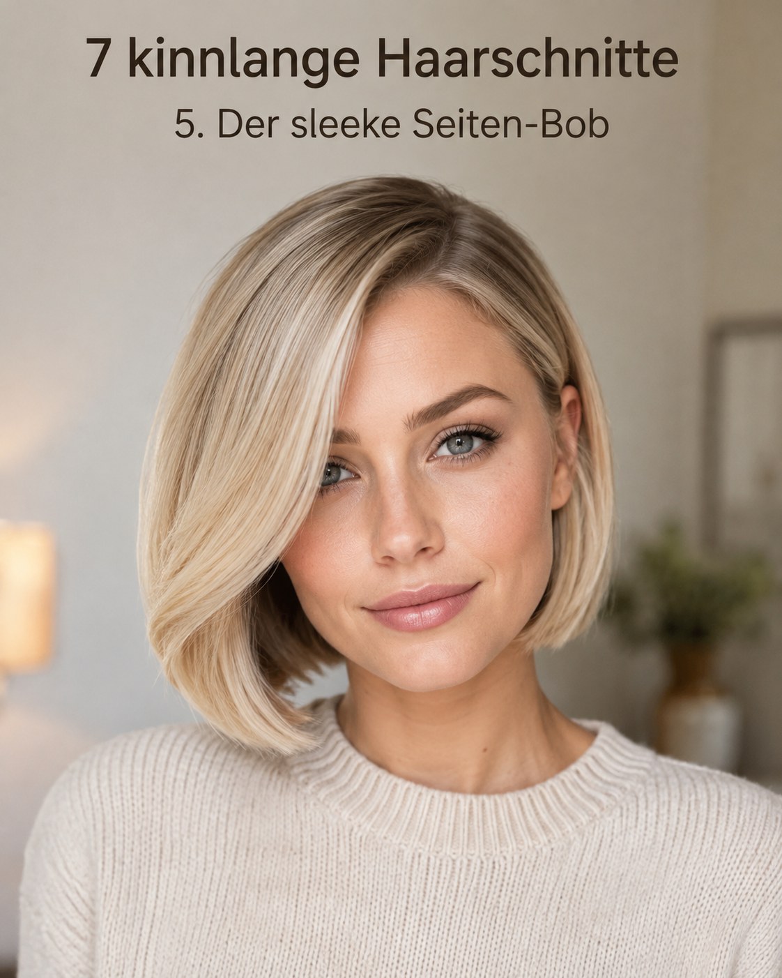 Sleeker Seiten-Bob mit tiefem Scheitel und spiegelglatten kinnlangen Längen