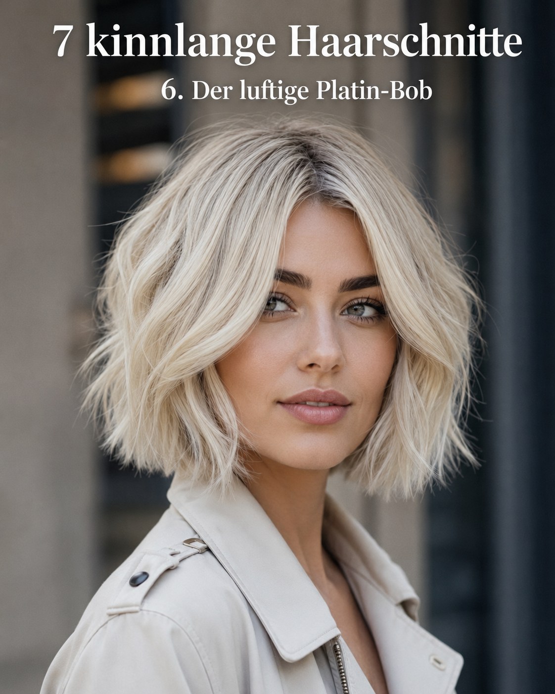 Luftiger Platin-Bob mit Shadow-Root als edgy kinnlanger Haarschnitt