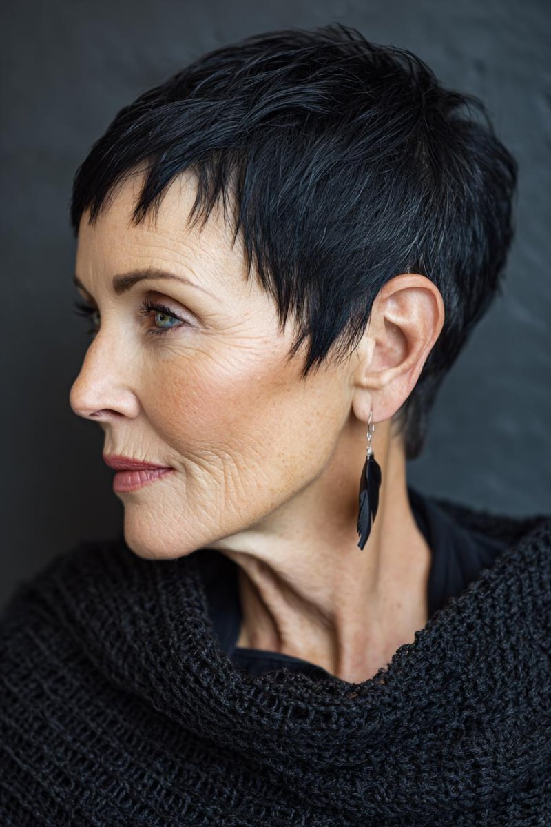 Klassischer schwarzer Pixie für reife Frau