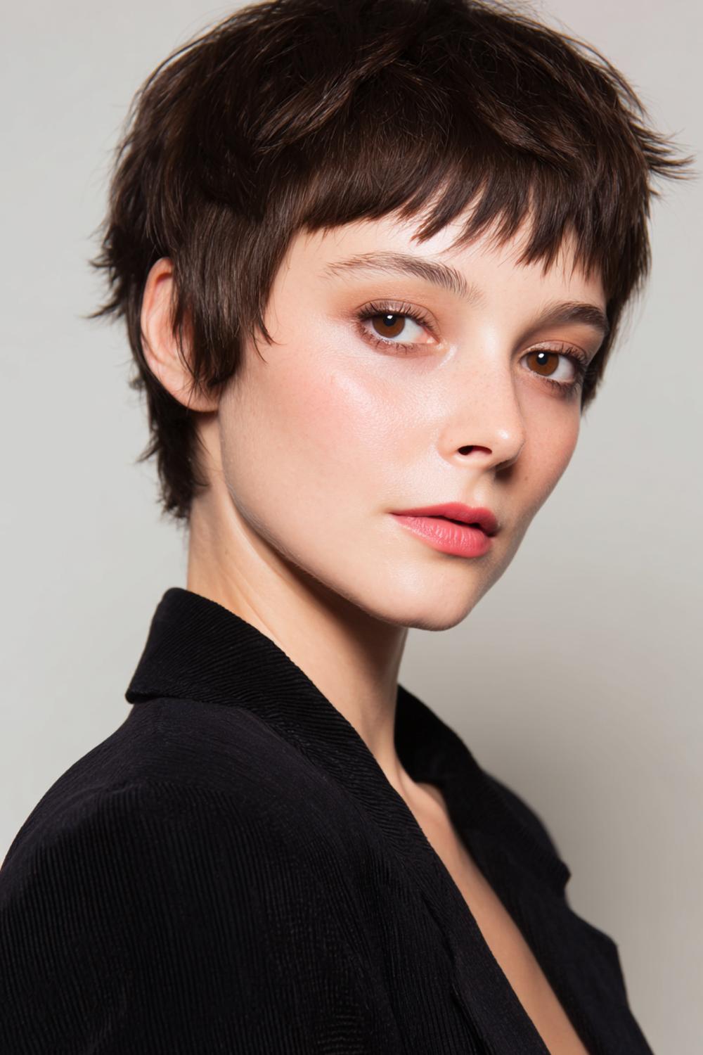 15. Kurzhaar Frisuren 2026 als Pixie mit Mikro-Pony und grafischer Stirnlinie