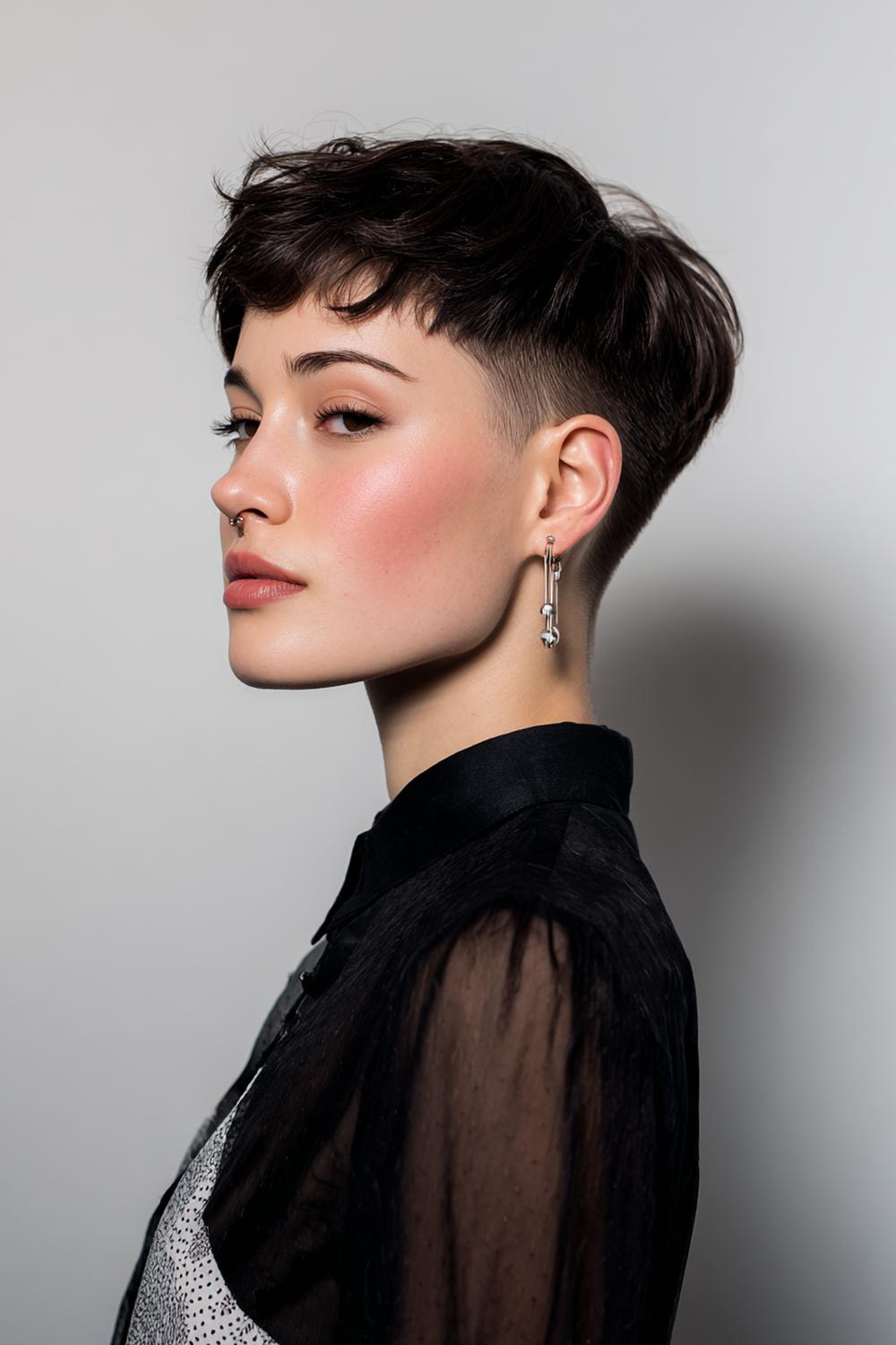 8. Kurzhaar Frisuren 2026 als Undercut-Pixie mit freigelegter Ohrlinie