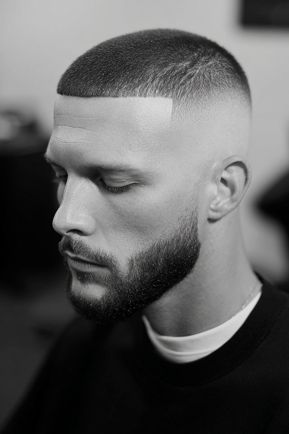 1. Männer Frisuren 2026: Skin-Fade Buzz Cut mit präziser Line-up-Kante