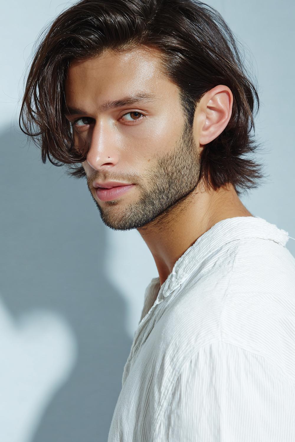 11. Männer Frisuren 2026: Wolf Cut für Männer mit kantigen Stufen und Nackenlänge