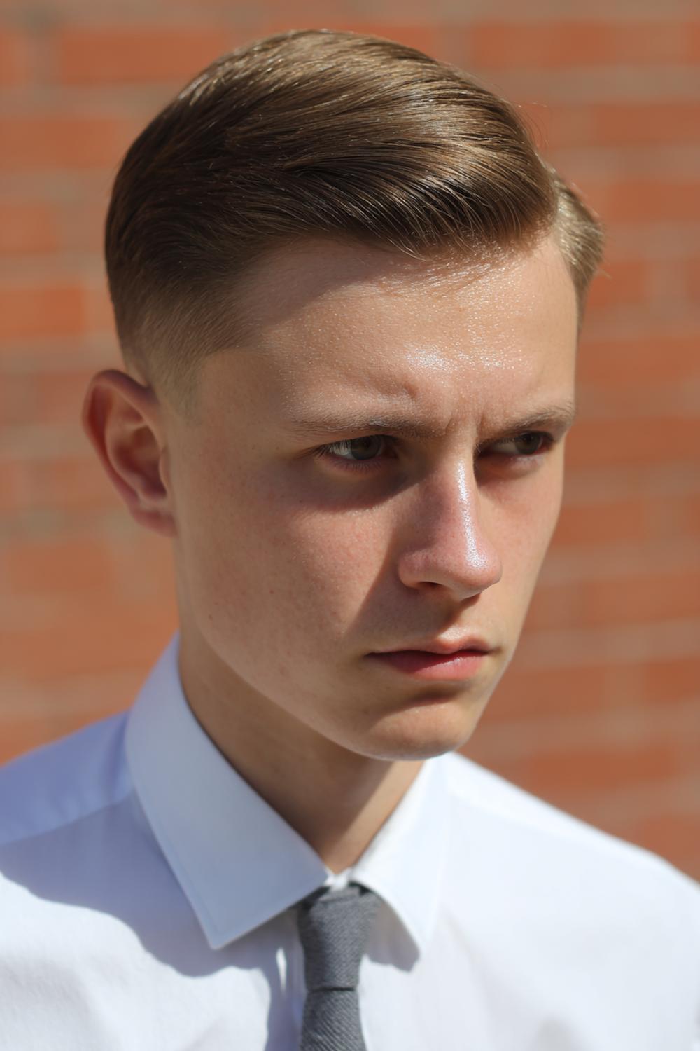 16. Männer Frisuren 2026: Ivy League Cut mit sanftem Seitenscheitel und cleanem Kragen