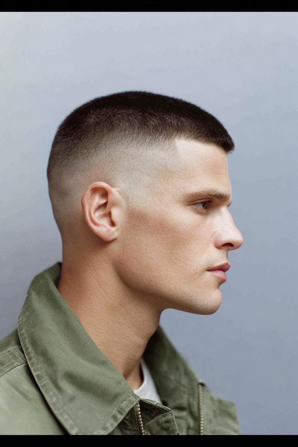 18. Männer Frisuren 2026: High & Tight mit militärischem Profil und glattem Übergang