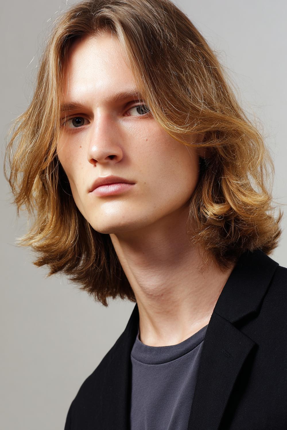 26. Männer Frisuren 2026: Shoulder-Length Layers mit Mittelscheitel und Blowout-Volumen