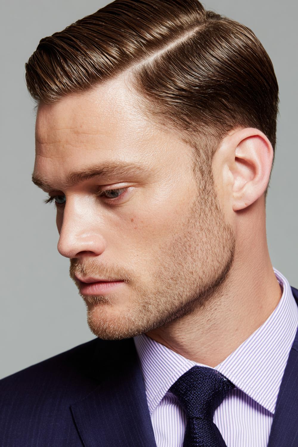 28. Männer Frisuren 2026: Business Taper mit dezentem Scheitel und polierter Kontur