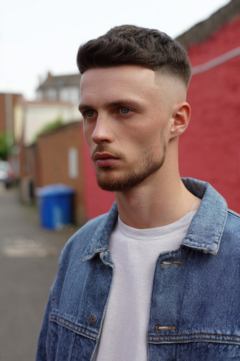 30. Männer Frisuren 2026: Temple Fade mit frischer Kante und lockerer Deckhaar-Länge