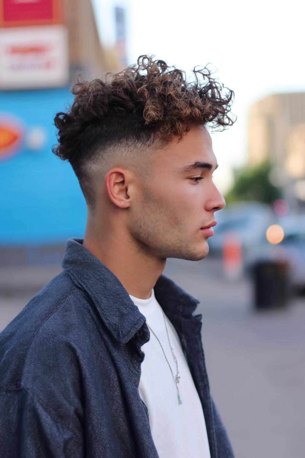 8. Männer Frisuren 2026: Curly Top Fade mit definierter Locke und weichen Übergängen