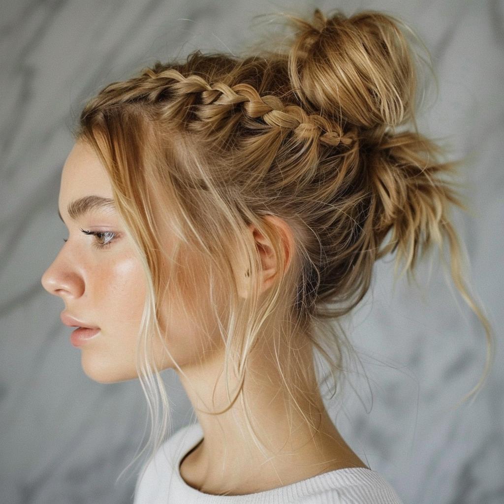 Messy Bun mit Flecht Details