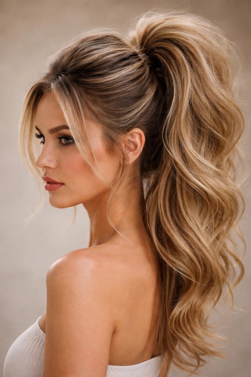 Messy Ponytail mit lockerem Ansatz und zusätzlichem Volumen