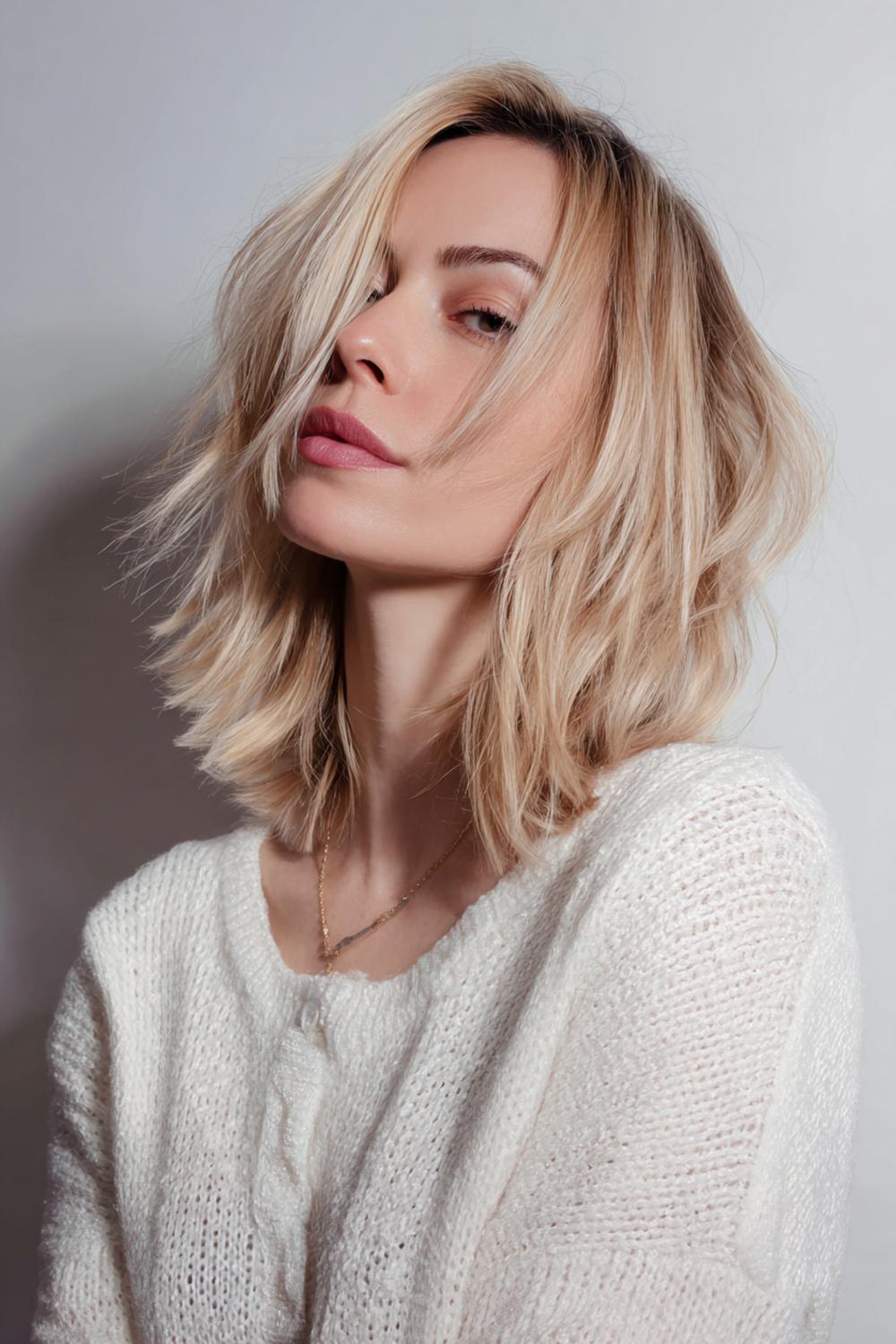 6. Mittellange Frisuren 2026 als Soft-Wolf-Cut mit definierter Nackenlinie