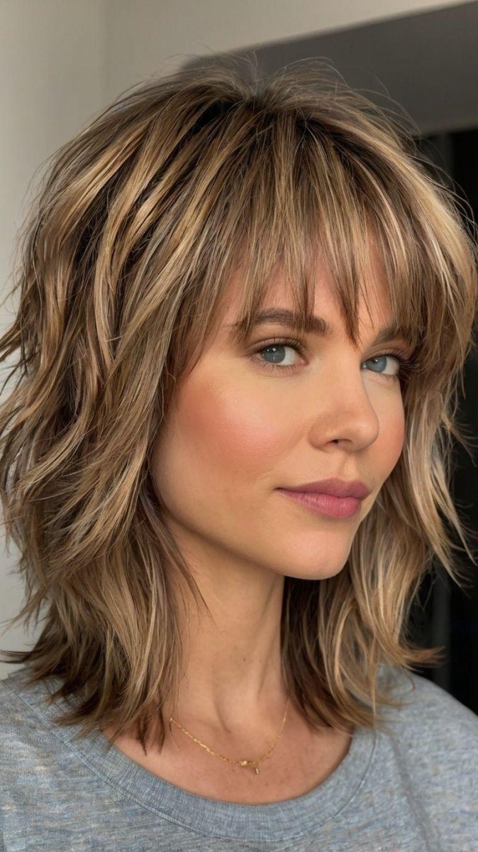 Shag Frisur blonde Highlights