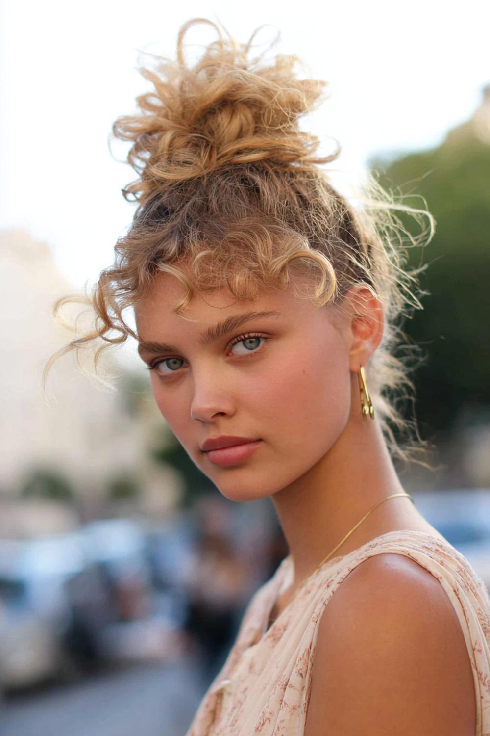 11. Moderne Haar Looks 2026: Messy Bun mit gezielten Strähnen und Volumenkrone
