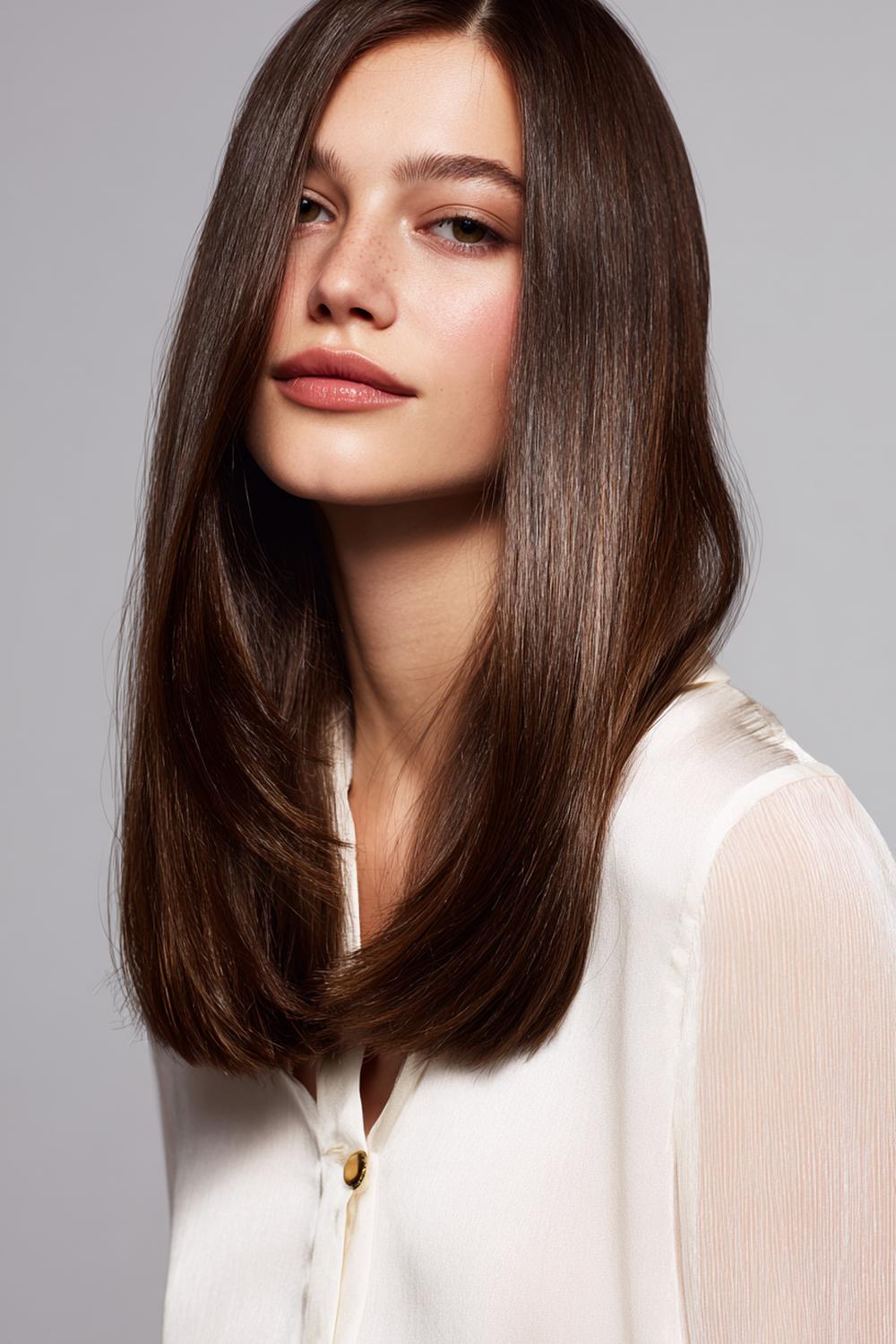 16. Moderne Haar Looks 2026: Sleek Straight mit Mittelscheitel und Heat-Glass Finish