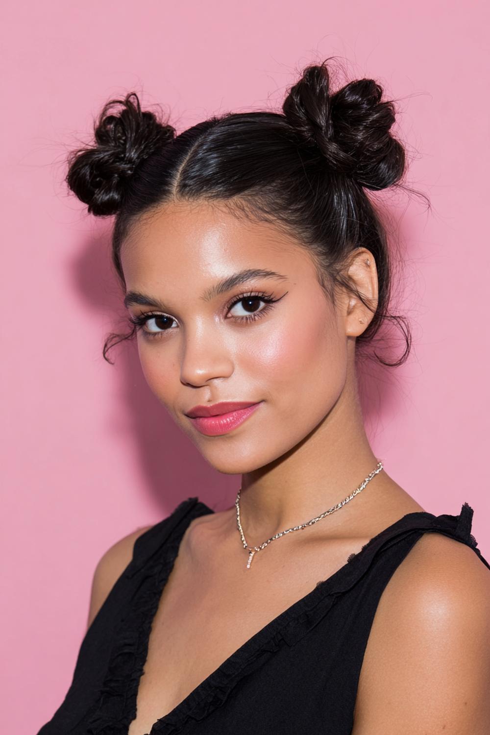 28. Moderne Haar Looks 2026: Space Buns mit Mittelscheitel und cleanen Partings