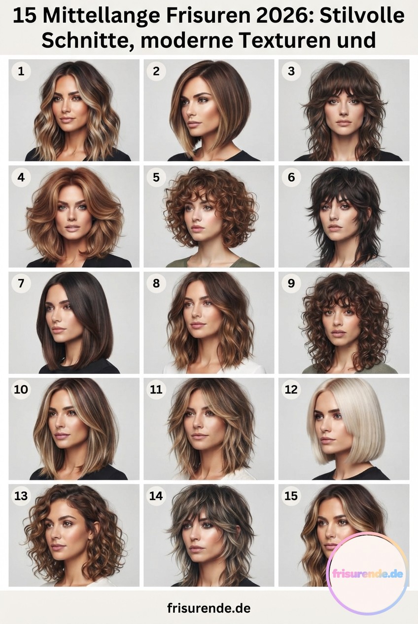 15 Mittellange Frisuren 2026: Stilvolle Schnitte, moderne Texturen und tragbare Trends