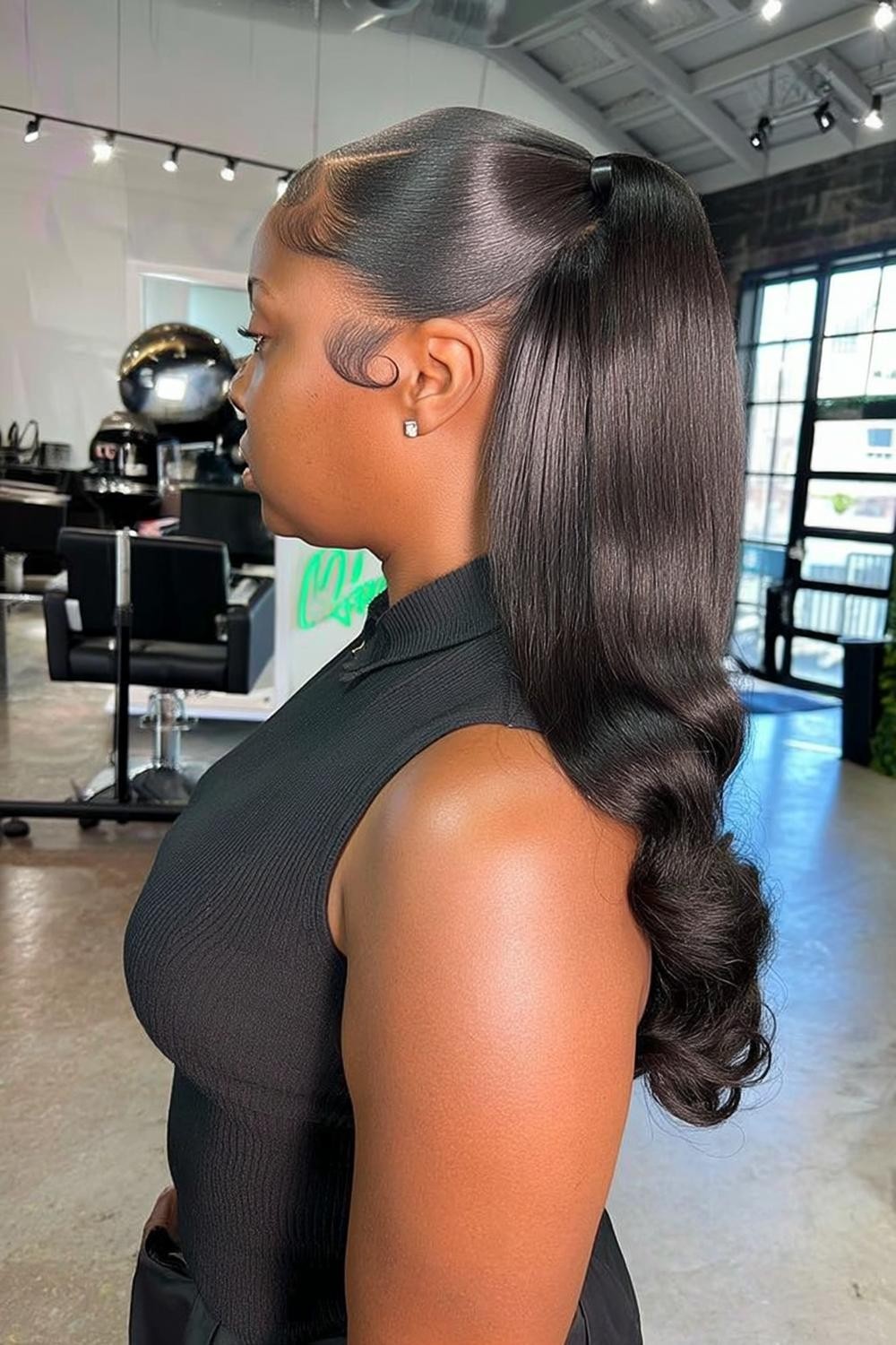 Eleganter Pferdeschwanz mit Glätteisen