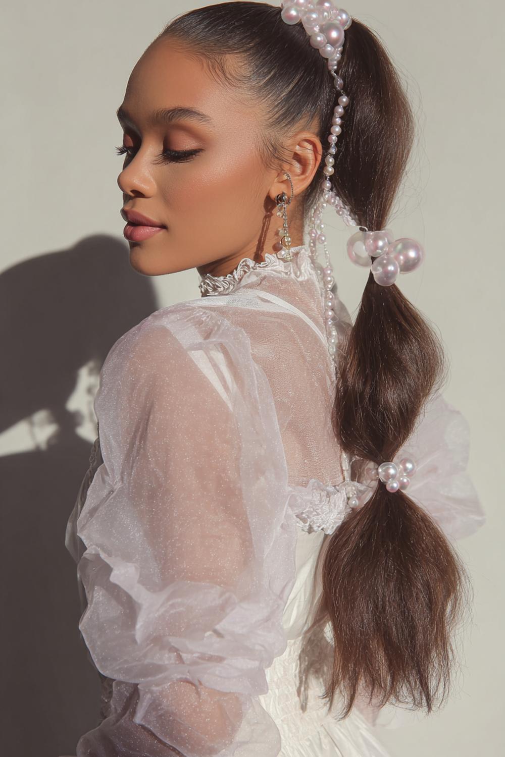 18. Pinterest Haar Inspiration 2026: Bubble Ponytail mit transparenten Elastics und Volumen-Kugeln