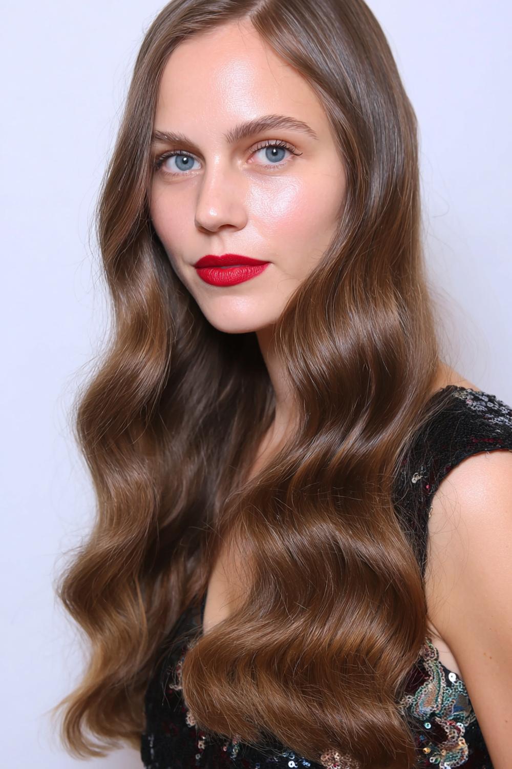 20. Pinterest Haar Inspiration 2026: Side Part Hollywood Waves mit tiefem Glanz und Glamour-Kurve