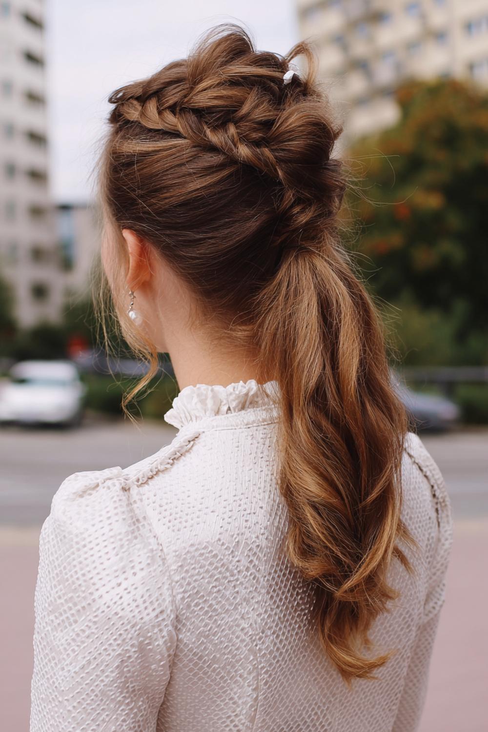 22. Pinterest Haar Inspiration 2026: Braided Ponytail mit straffem Ansatz und Zopfdetails