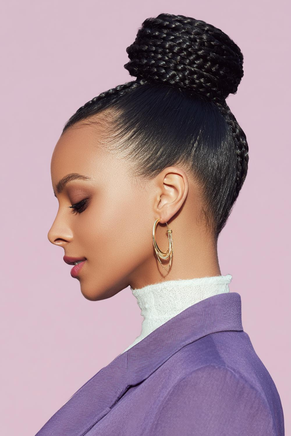 24. Pinterest Haar Inspiration 2026: Sleek Braided Bun mit geflochtenem Dutt und Nackenlinie