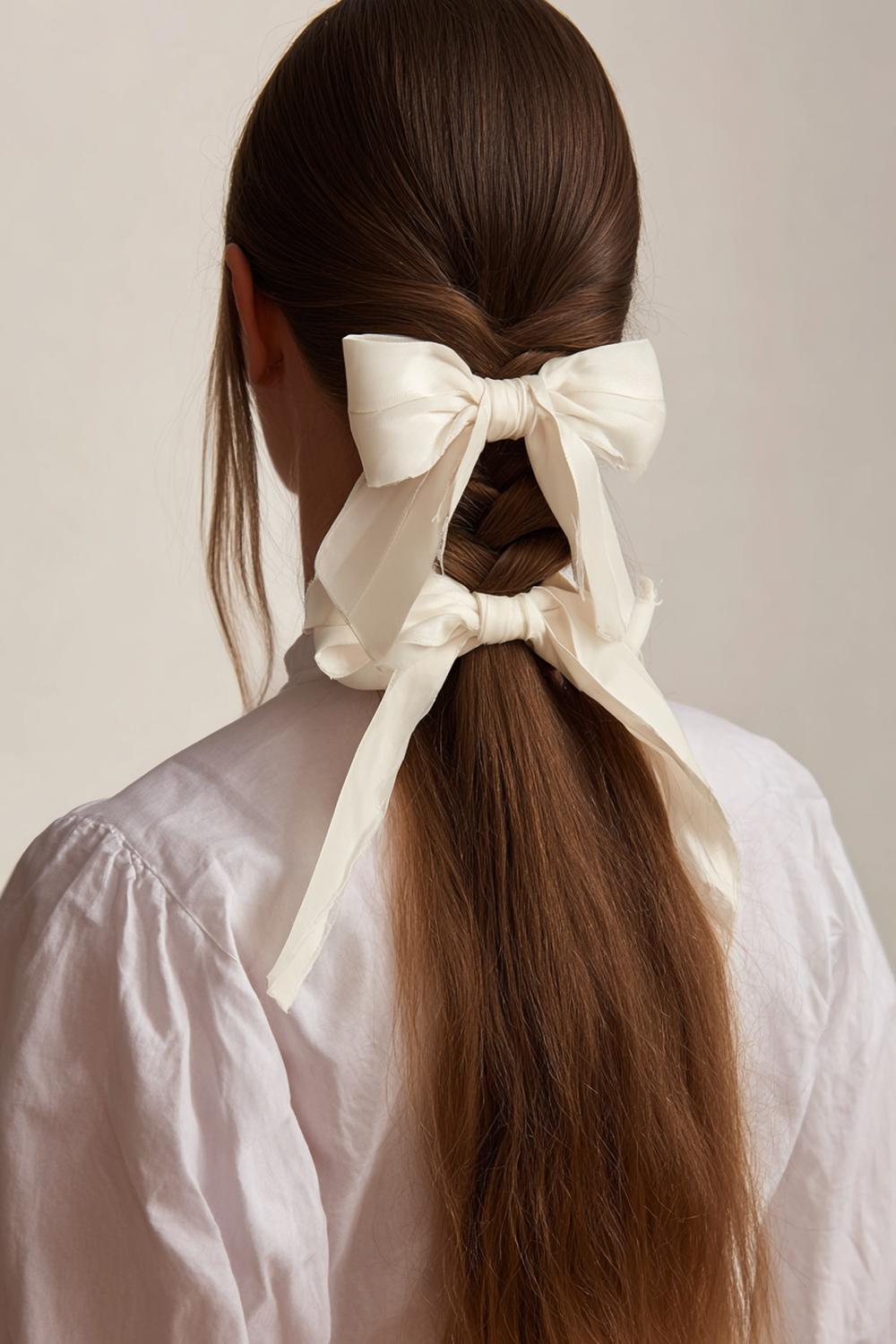 25. Pinterest Haar Inspiration 2026: Ribbon Braid mit Satinschleife und kontrastierendem Band