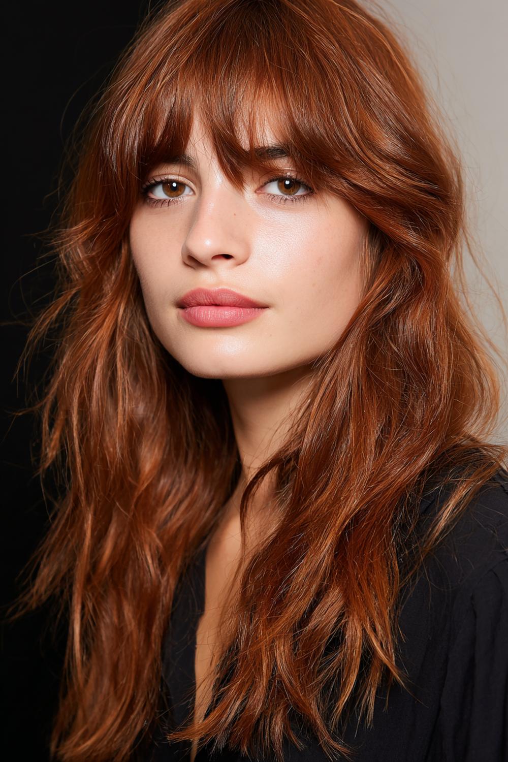 8. Pinterest Haar Inspiration 2026: Kupfer-Cowgirl Waves mit warmem Glow und Strandtextur