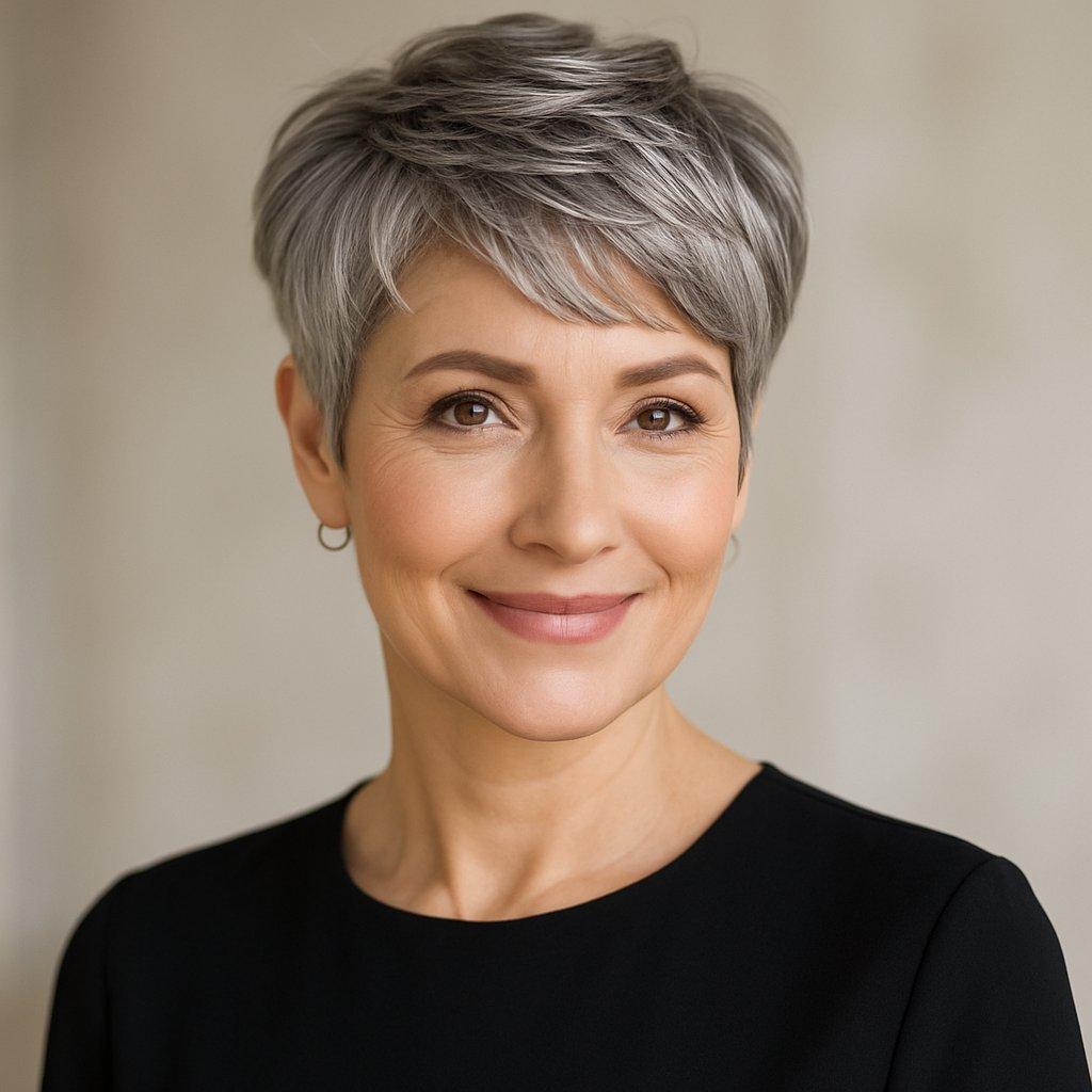 Pixie Cut rundes Gesicht Frau