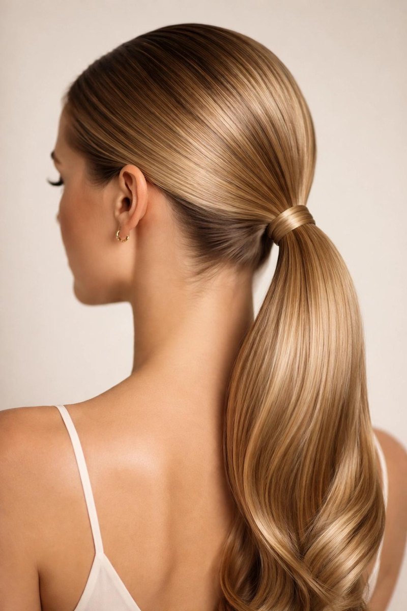 Ponytail mit einer Haarsträhne um das Haargummi