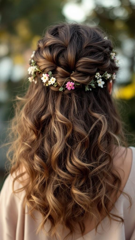 Sommerfrisur mit Blumen und Locken