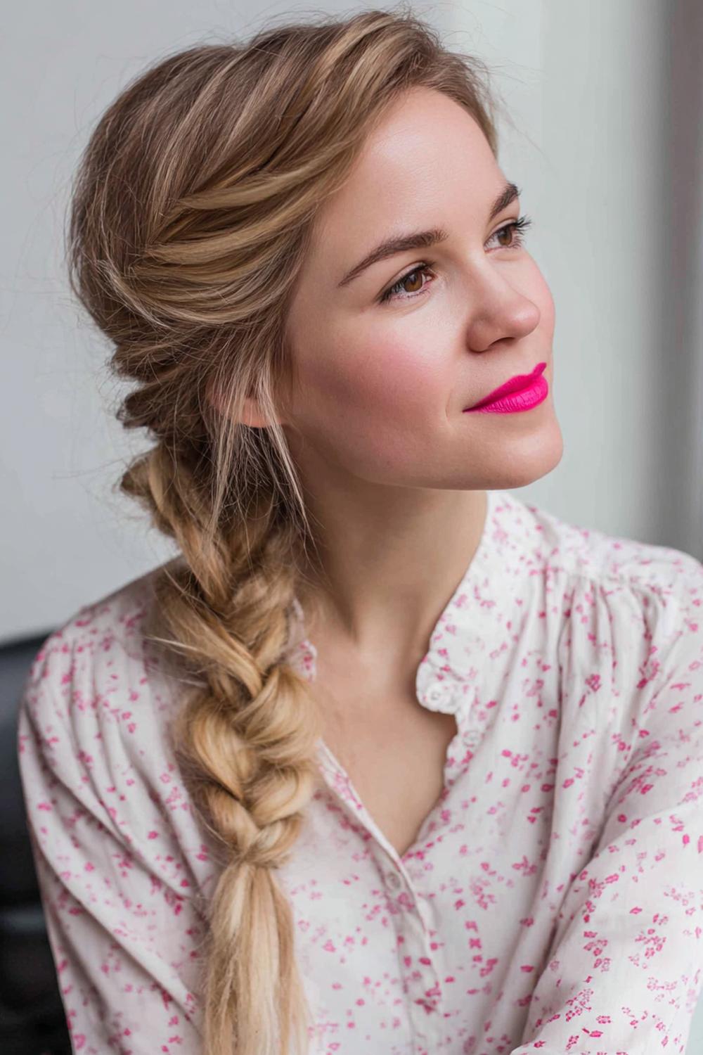 8. Schnelle Frisur: Geflochtener Side Braid mit lockerem Volumen und sichtbarer Struktur