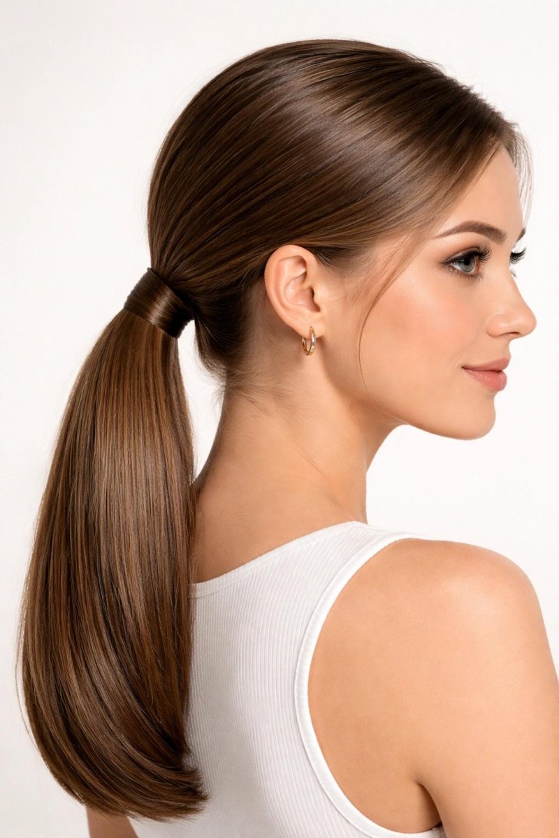 Pferdeschwanz mit um das Haargummi gewickelter Haarsträhne