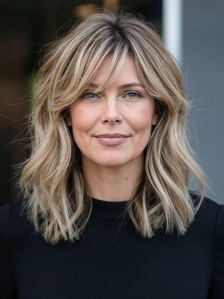 Feine schulterlange Haare Pony