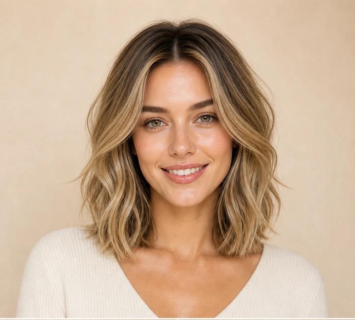 Schulterlanger Long Bob mit sanften Wellen bei feinem Haar