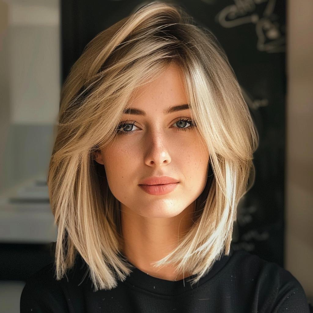 Seitenscheitel blonde Stufen