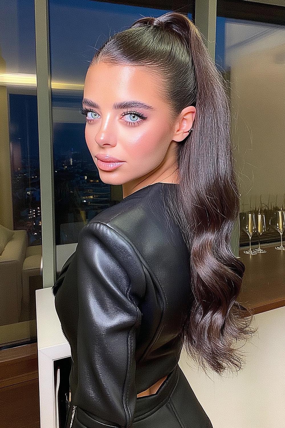 Glamouröser Pferdeschwanz mit Wellen