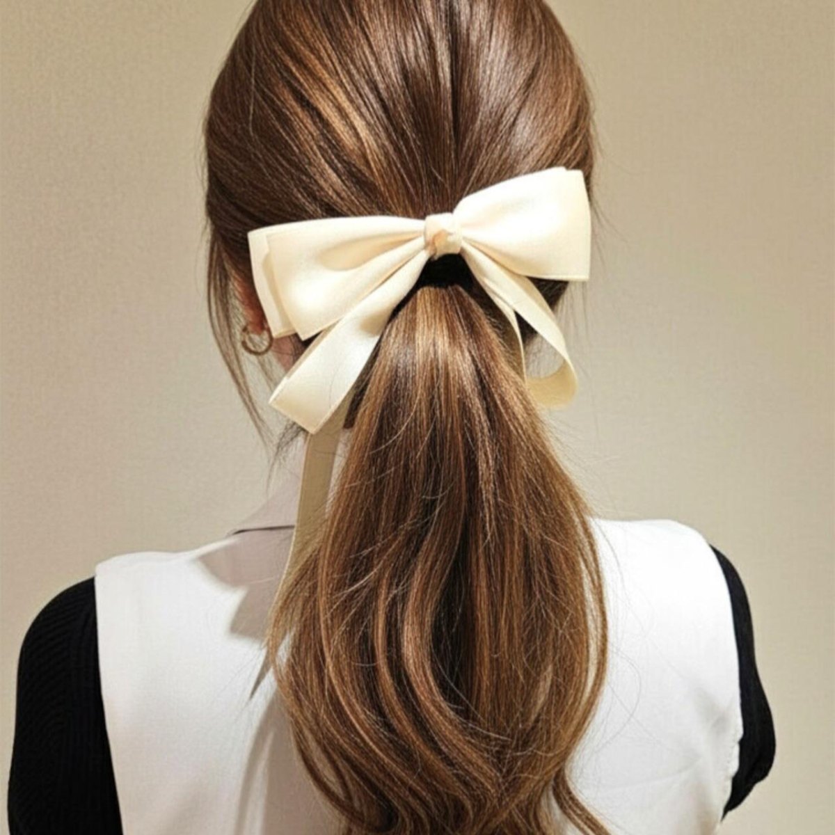 Tiefer Ponytail mit eleganter Schleife am Haargummi