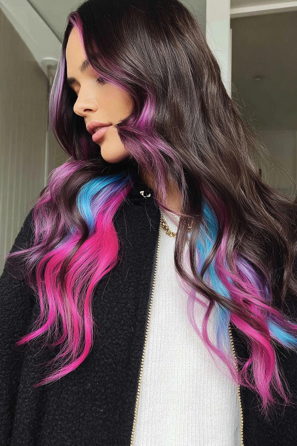 27. TikTok Haar Trend 2026: Peekaboo Color unter dunklen Deckhaaren