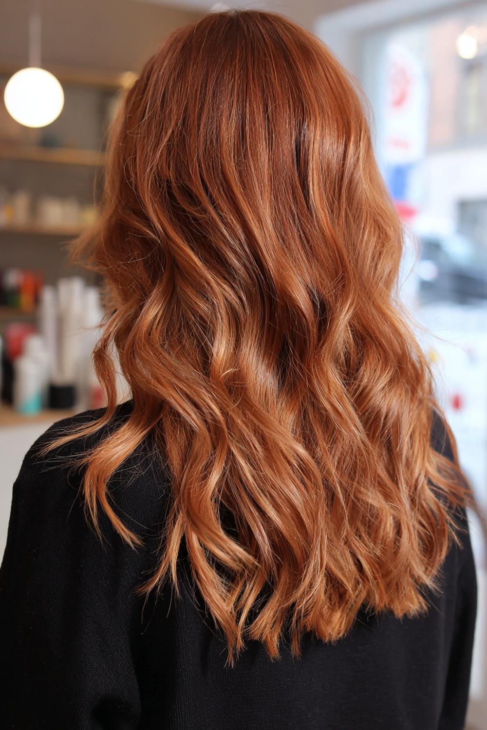 18. Trendige Haarideen 2026: Kupfer-Balayage Wellen mit Warm-Glow
