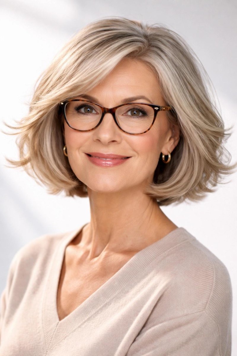 Voluminöser Bob mit Brille