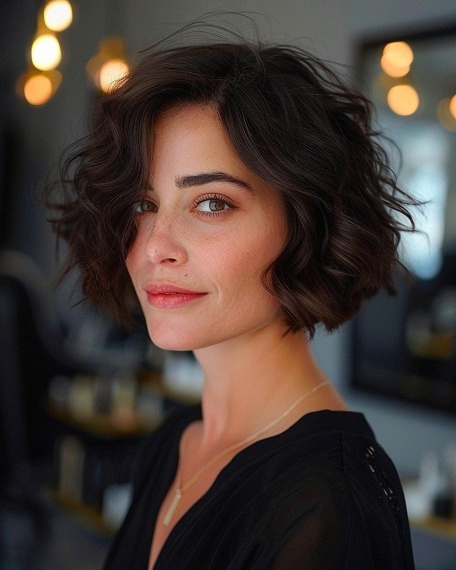 Dunkler kurzer Wavy Bob