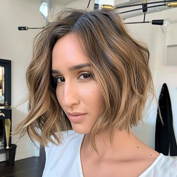 Wavy Bob mit elegantem Seitenscheitel